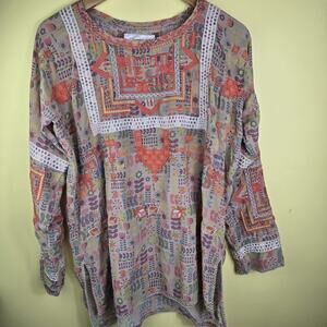 Johnny Was Biya Blouse Womens Small Silk Embroidered Floral Hippie Boho